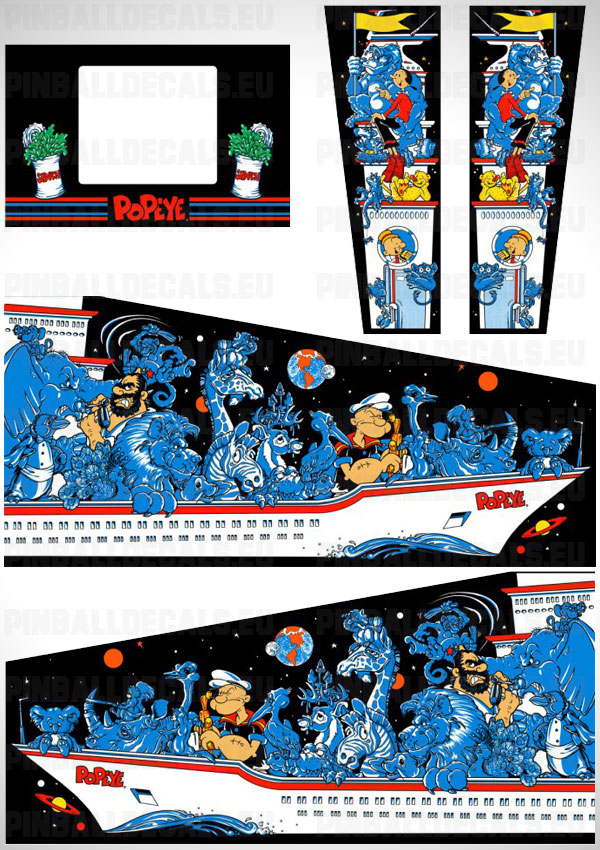 Popeye Saves The Earth Pinball Cabinet Decals Set Pinball